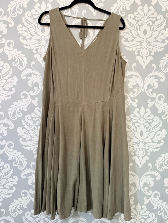 Penningtons Dresses & Skirts - • Penningtons V-Neck Olive Linen Blend Sleeveless Dress